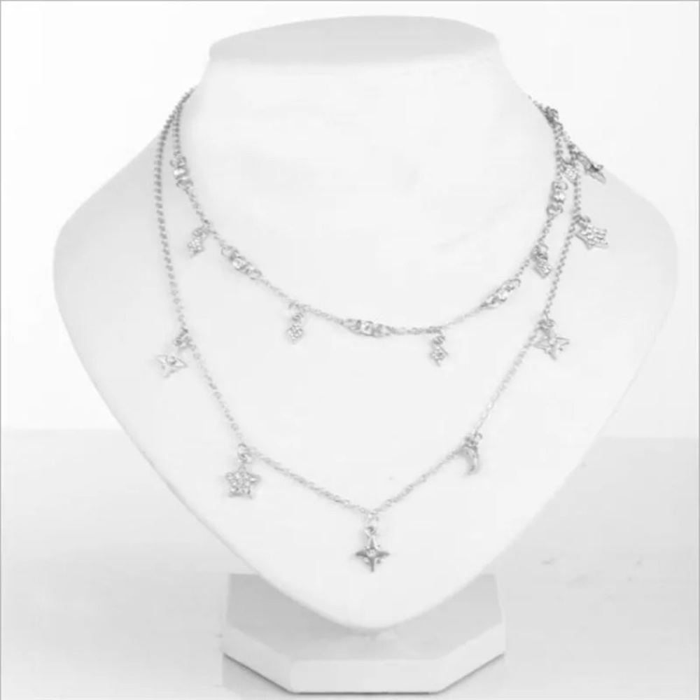 18k Gold Filled CZ Moon Star Multilayer Necklace - Picture 2 of 2